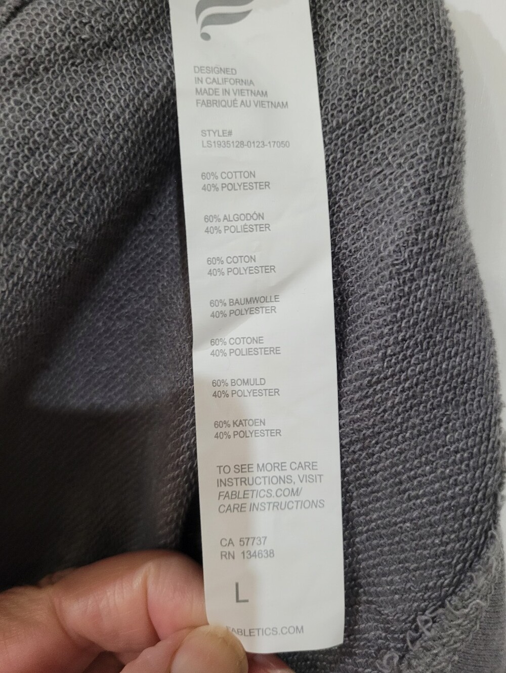 Fabletics Isabel Wide Sleeve Gray Terry Pullover Sweatshirt Rainbow Graphic Sz L - Picture 6 of 7